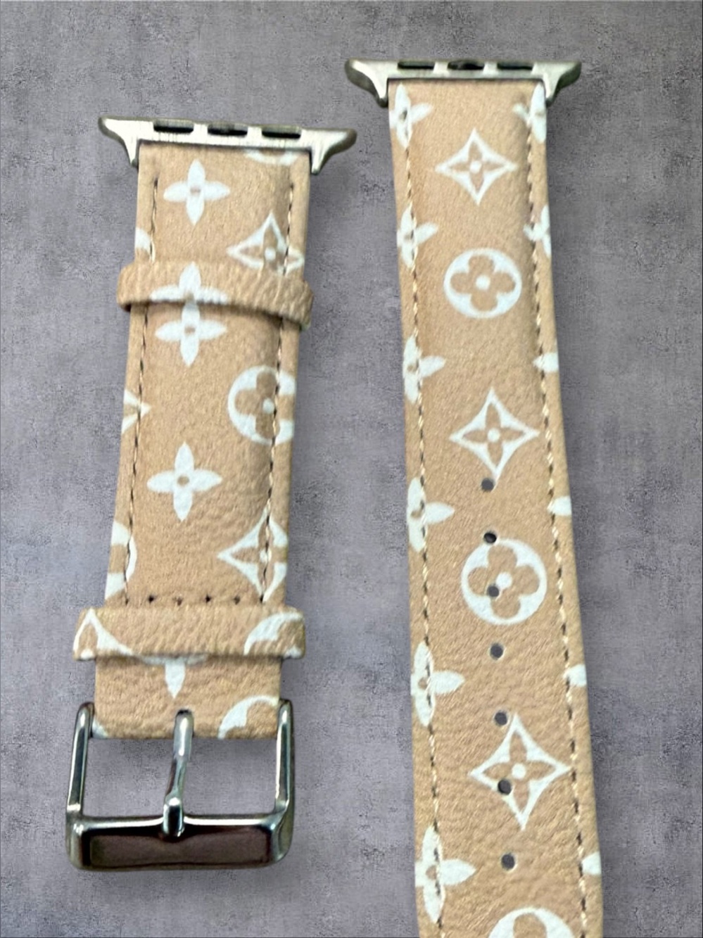 NWOT Designer-Style Tan Monogram Apple Watch Band